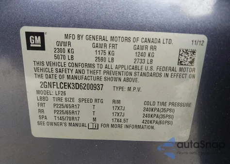 2013 Chevrolet Equinox Ls z USA, uszkodzony, nr VIN 2GNFLCEK3D6200937